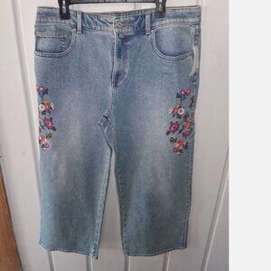 Talbots Simply Flattering Floral Embroidered Wide Leg Crop Jeans NWT Sz 14